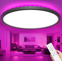 zemty LED lubų šviestuvas, reguliuojamas, 60 cm, 50 W 5040 LM RGB lubų šviestuvas su nuotolinio valdymo pulteliu, 3000 K - 6500 K, vandeniui atsparus vonios kambario šviestuvas, skirtas vonios kambariui, vaikų kambariui, miegamajam, svetainei, juodas