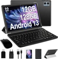 ZIOVO 2026 Naujausia 10 colių planšetė su "Android 13" operacine sistema, 12GB RAM + 128GB ROM (TF 2TB), 5G+2.4G WiFi | 2.0 GHz 8 branduolių | 5+8MP | BT 5.0 | GPS | 6000mAh | GMS Planšetė su klaviatūra ir pele - juoda