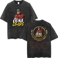 Vintage Washed Singer Luke Combs Graphic T Shirts Fashion Hip Hop Short Sleeve Tshirts Men Women Casual Loose Cotton Tshirt S