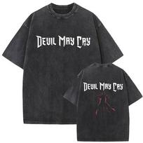 Washed Vintage Game Devil May Cry Vergil Double Sided Print T Shirt Men Women Gothic Oversized Short Sleeve Tshirt Streetwear S