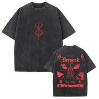 Japanese Manga Berserk Graphic Tshirt Griffith Washed Oversized T Shirt Men Women Clothing Summer Cotton Soft Short Sleeve Tees S
