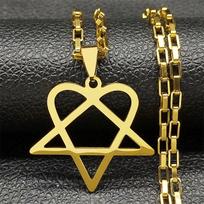 Hip Hop Rock Music Him Heartagram Star Heart Necklace for Women Men Stainless Steel Black Metal Band Goth Punk Chain Jewelry