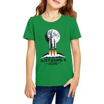 Kids Casual Short Sleeve T-Shirt Artemis II 2026 Printed Graphic Tee Comfortable Fit Lightweight Fabric Suitable for Everyday Wear 160 žalia