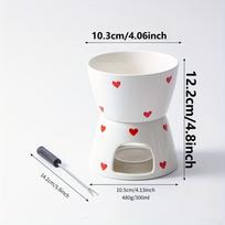 Print Heart Ceramic Fondue With 2 Forks Set Cute Butter Warmer Set Melting Pot Set For Chocolate Cheese Candy Party Supplies