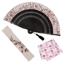 Stylish Business Fan Set with Fan Case and Handkerchief Romanesque [Osaka Choseido] Women's - (Pink) rožinė