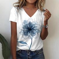 New dandelion pattern 3D printed T-shirt for women - casual and fashionable street wear with short sleeves and V-neck design. S