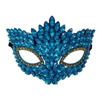 Shiny Acrylic Crystal Half Face Mask Full Jewelry Fashion Sexy Rhinestone Eye Mask Luxury Design Manual Masquerade Rave Mask mėlyna