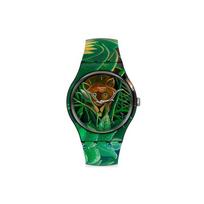 Swatch Meno Bendradarbiavimo Serija Kvarcinis Mechanizmas Atsparus Vandeniui Dizainas Unisex Laikrodis 41Mm Žalias Ciferblatas Plastikinis Korpusas Silikoninis Dirželis Unisex laikrodžiai SUOZ333 Green Strap