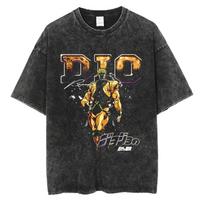 JoJos Bizarre Adventure Manga T Shirt DIO Print Tshirt Streetwear Men Women Clothing Vintage Washed Cotton Tshirt Summer Tees S