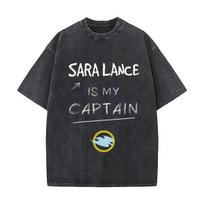 Sara Lance Is My Captain Text Vintage Short Sleeve Relaxed Streetwear Tee for Beach Strolls S