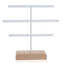 52 Holes Earrings Display Stand Wooden Base Space Saver Jewelry Storage Rack Metal Necklace Bracelet Anklet Stud Holder Desktop balta