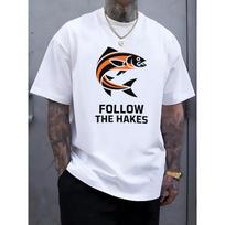 Men's  Follow the Hakes  Fishing T-Shirt - Soft Comfortable Short Sleeve with Orange/Black Striped Hake Fish Print, Round Neck Casual Summer Wear S balta