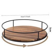 LMETJMA Acacia Wood Lazy Susan Turntable with Metal Frame Kitchen Susans Organizer Countertop Storage Wooden Serving Tray Rack