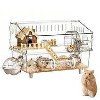 Dwarf Hamster Cage 2-Layer Clear Chinchilla Playpen Dwarf Hamster Cage For Animal Observation Home Guinea Small Pet Indoor