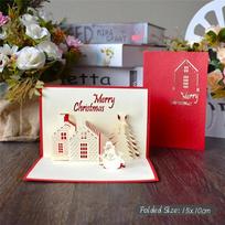 Christmas Merry Cards 3D Pop Up Christmas Tree Cards Christmas Decoration Winter Gift Laser Cut New Year Santa Greeting Cards
