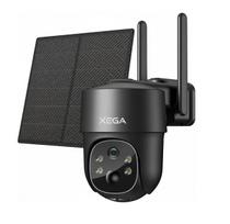 Kameros su Saulės Baterijomis XEGA, 2K, 360°, IP66, SIM card, 9000 mAh, Juoda.