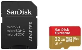 Atminties kortelė SanDisk Extreme Micro SDHC 32GB + SD Adapteriai veiksmo sporto kameroms - Twin Pack - 100MB/s A1 C10 V30 UHS-I U3; EAN: 619659155117