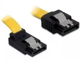 DELOCK SATA kabelis 6Gb/s kištukas tiesus > SATA kištukas aukštyn, kampuotas, 20 cm, geltonas, metalinis