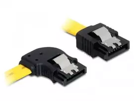 KABELIS SATA DATA III (6GB/S) F/F 50CM Z ZATRZASKAMI METALOWYMI KAMPINIS LEWO/PROSTO Geltonas DELOCK