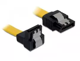 KABELIS SATA DATA III (6GB/S) F/F 10CM Z ZATRZASKAMI METALOWYMI KAMPINIS DÓŁ/PROSTO Geltonas DELOCK