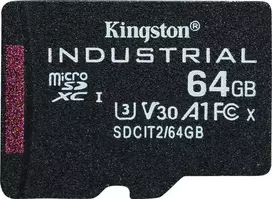 Atminties kortelė Kingston | UHS-I | 64GB | Micro SDHC/SDXC Industrial Card | Flash atminties klasė Class 10, UHS-I, U3, V30, A1 | SD Adapteris