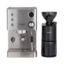 SORSO Espresso pusiau automatinis kavos aparatas - sidabrinis + SORSO Peppe Brew & Espresso by Eureka elektrinė kavamalė - juoda