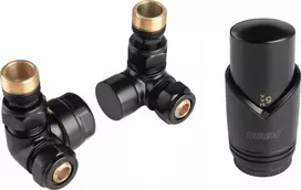 Ferro Ašinis termostatų komplektas, juodos spalvos + CU fi15 ir pex 16x2 jungtys