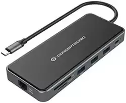 Carruzzo Conceptronic DONN15G knyginių kompiuterių dokas / jungčių replikatorius Vielinis USB 3.2 Gen 1 (3.1 Gen 1) Type-C Pilka