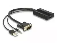 „DeLOCK“ HDMI į VGA adapteris su garsu, 25 cm, 0,25 m, HDMI A tipo (standartinis), VGA (D-Sub) + 3,5 mm + USB A tipo, lizdas, kištukas, tiesus
