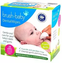 BRUSH BABY_Dantų servetėlės Servetėlės su ksilitoliu dantenoms ir pieniniams dantukams valyti 0-16 mėn. 28 vnt.