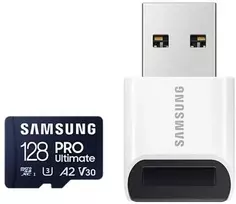 Atminties kortelė  Samsung MicroSD kortelė su kortelių skaitytuvu PRO Ultimate 128GB Micro SDXC atminties kortelė Flash atminties klasė U3, V30, A2