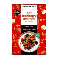 Veganiška avižinė granola THE BEGINNINGS, su spanguolėmis, 200 g
