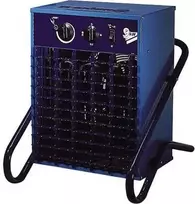 EL-BJØRN ventiliatorinis šildytuvas VF9B, 9 kW, 3x400 V, IP44 su fiksuotu CEE įvadu kabeliui. Matmenys: A x P x G 430 x 360 x 410 mm.