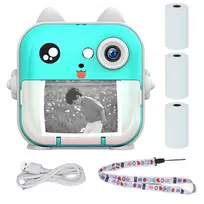 Mini Thermal Spausdintuvas with Camera Extralink EPP-004 Mėlyna, 3 Rolls of Thermal Paper, 2.5" LCD Screen, Bluetooth, USB-C, 1000 mAh