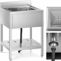 Royal Catering Vieno dubenio maitinimo baseino kriauklė su lentyna ir apvadu 60 x 60 x 94 cm
