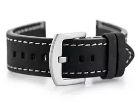 Laikrodis Pacific W72 leather watch strap - juodas/baltas 22mm