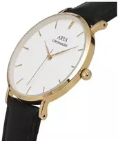 Arya „Copenhagen Ethereal“ – auksinis juodos odos moteriškas laikrodis