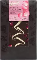 Rūta Juodasis šokoladas (75 %) su rožių žiedlapiais, 100 g