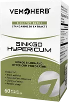 VemoHerb Ginkgo Hypericum (Ginkmedžio lapų ekstrakto ir jonažolės ekstrakto junginys) 60 kaps.