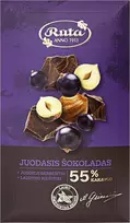 Rūta Juodasis šokoladas (55 %) su juodaisiais serbentais ir lazdyno riešutais, 90 g