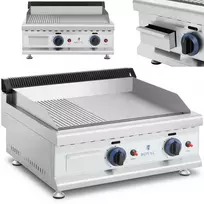 Royal Catering Dvigubas lygias, griovelis, nerūdijančio plieno dujinis grilis gamtinėms dujoms 2x 3,1 kW 0,02 baro 60 x 40 cm