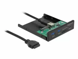 „DeLOCK“ priekinis skydelis 3,5 colio USB 5Gbps 1 x USB C tipo + 2 x USB A tipo + SD ir „Micro SD“ lizdas, Priekinis skydelis, Metalinis, Juodas, 8,89 cm (3,5 colio), 2 x USB A 3.2 Gen 1, 1 x USB C 3.2 Gen 1, 1 x „Micro SD“ lizdas, 1 x SD lizdas, 1 x 19 kontaktų USB 3.0 jungtis, 1 x SATA 15 kontaktų