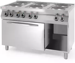 Hendi Laisvai pastatoma elektrinė viryklė 6 x 2,6 kW su GN1/1 3 kW orkaite, plotis 120 cm