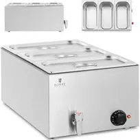 Royal Catering Bain-marie elektrinis šildytuvas su čiaupu 3 x GN 1/3 600 W