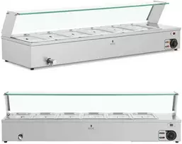 Royal Catering Bain-marie maisto šildomasis bufetas su dangteliu 6 x GN 1/3 2100 W