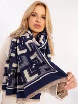 Wool Fashion Italia Šalikas-AT-SZ-23158.32-baltas tamsiai mėlynas