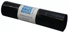 Šiukšlių maišai PolyBLUE, 70 l, perdirbto plastiko, 40 my, juodi, 25 vnt. ritinėlis.