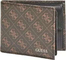 „Guess“ „Vezzola“ tekstilinė piniginė su atvartu, rudas logotipas, vyrams