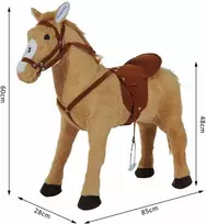 HOMCOM Supamasis arkliukas , Pliušinis žirgas vaikams su garsu - Smėlio spalvos 85 x 28 x 60 cm