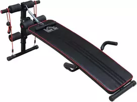 HOMCOM pilvo preso treniruoklis, treniruočių suoliukas, atsispaudimų suoliukas su pasipriešinimo gumomis, reguliuojamas, iki 120 kg, 37,5x55,5x50-68 cm